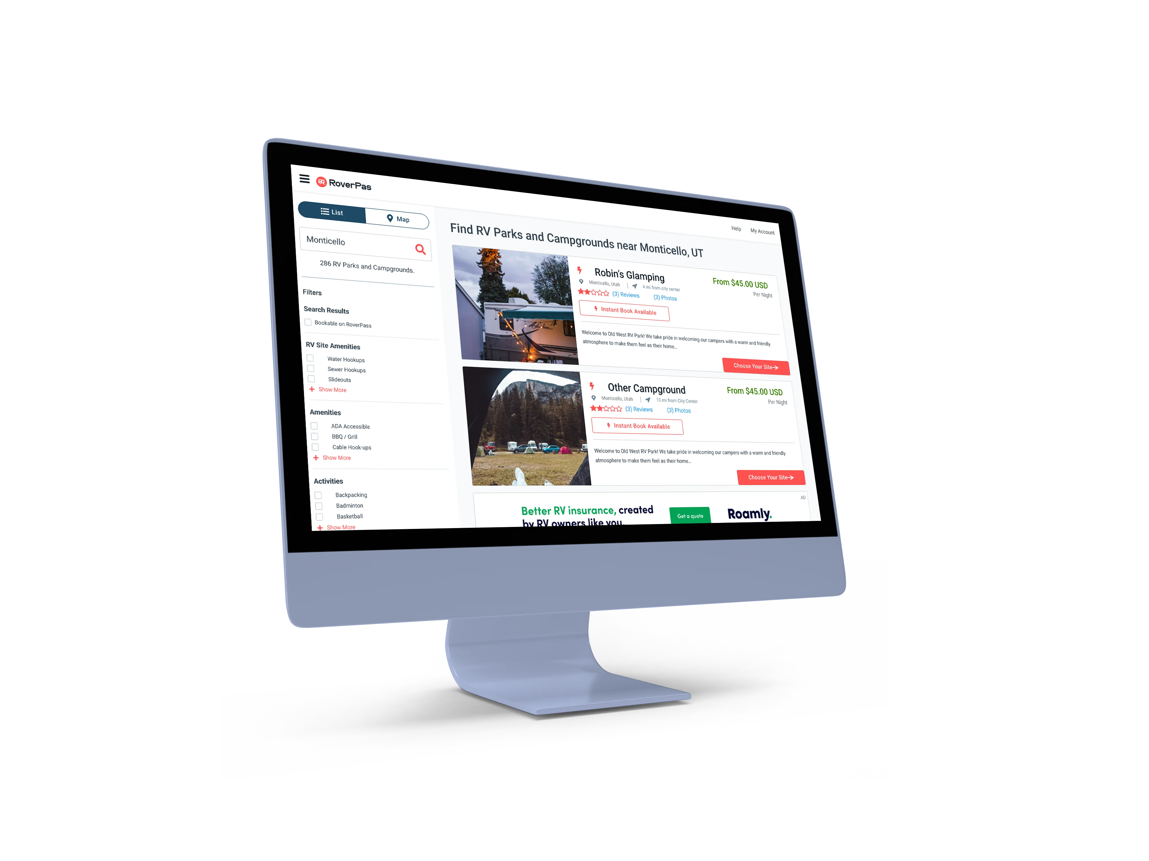 RoverPass Marketplace search results